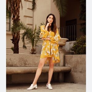 NWT Chriselle Lim X J.O.A. Floral Yellow Tiered Sleeve Mini Dress
